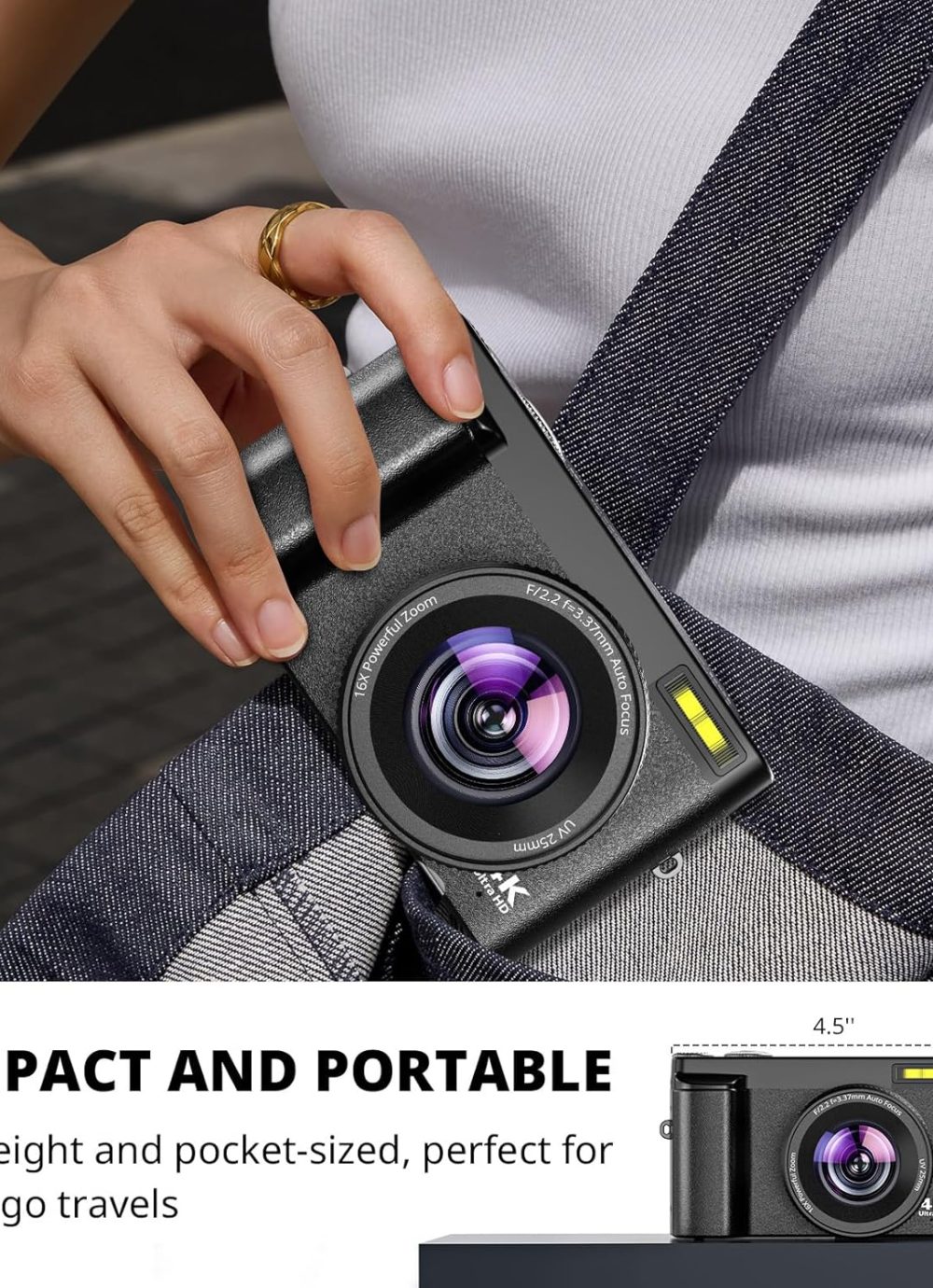 4K Digital Camera for Photography Autofocus, 2024 Latest 48MP Vlogging Camera for YouTube with SD Card, 2 Batteries, 3" 180°Flip Screen Compact Travel Camera for Teens with 16X Zoom, Anti-Shake,Black - Image 5