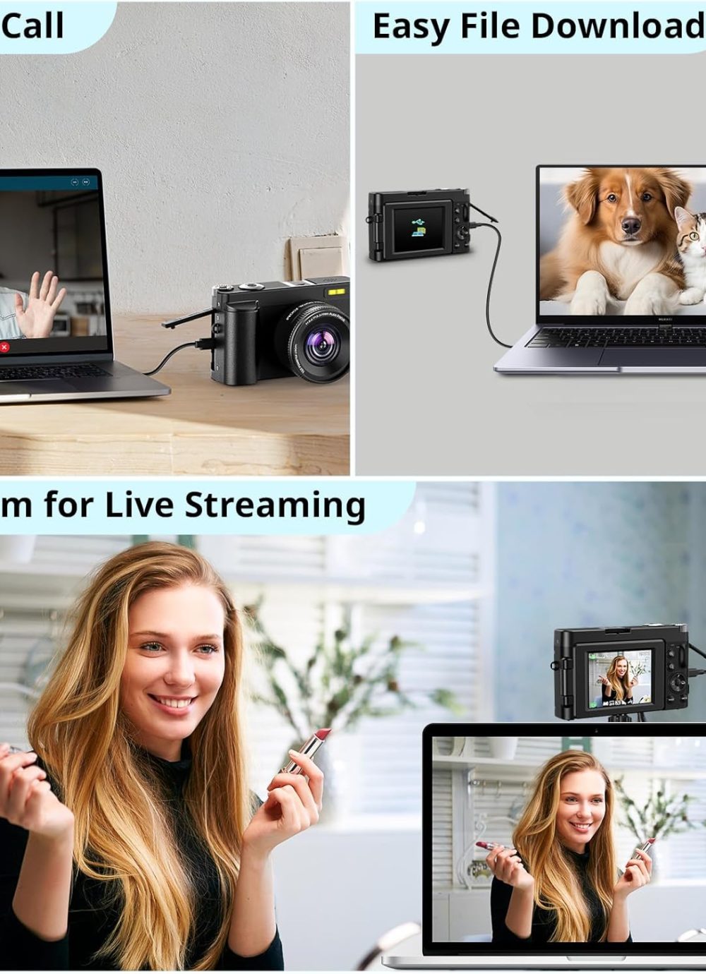 4K Digital Camera for Photography Autofocus, 2024 Latest 48MP Vlogging Camera for YouTube with SD Card, 2 Batteries, 3" 180°Flip Screen Compact Travel Camera for Teens with 16X Zoom, Anti-Shake,Black - Image 6