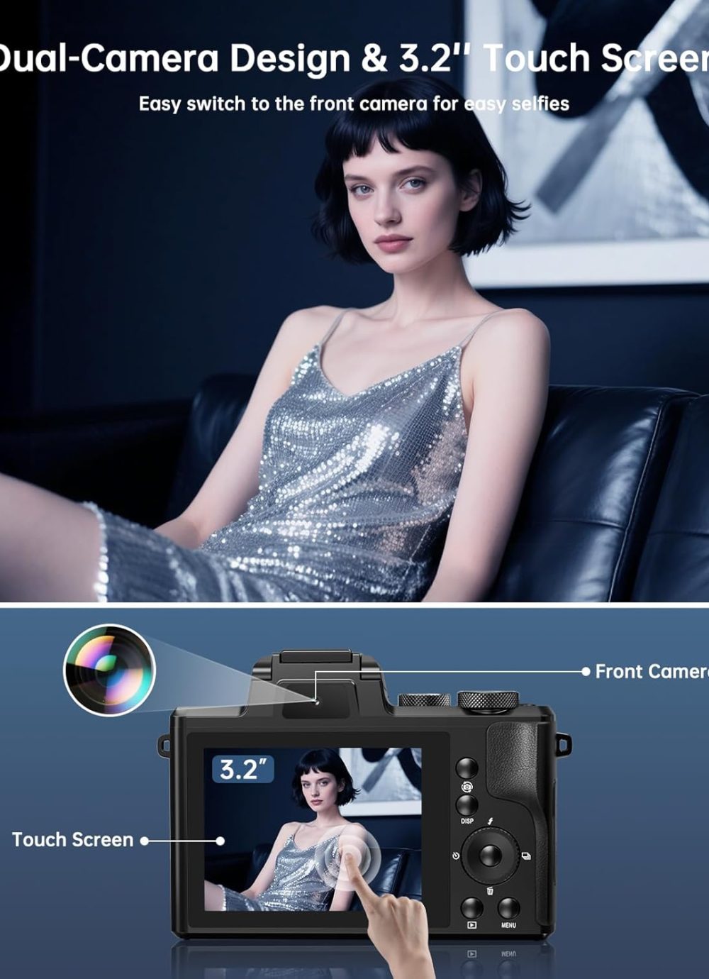 8K Digital Cameras for Photography - Autofocus 88MP WiFi Vlogging Camera for YouTube with Dual-Lens - 16X Digital Zoom Vlog Camera with Lens Hood, Flash, Touch Screen, 2 Batteries, 32GB TF Card - Image 4